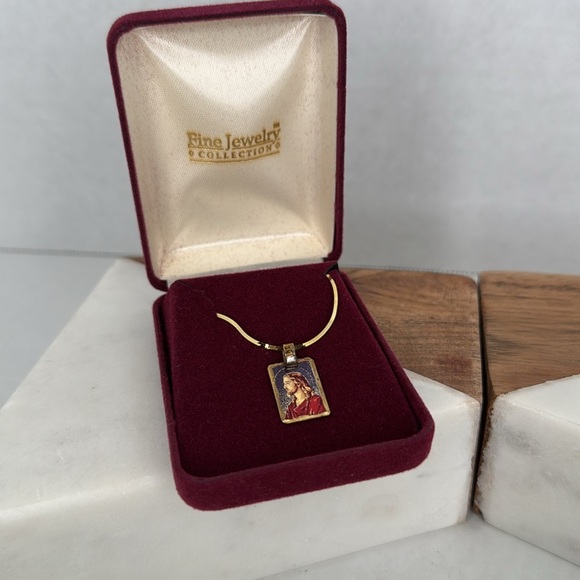 Vintage Estate 14k Gold Necklace with Religious Enamel Pendant Lot A59 - Picture 1 of 10